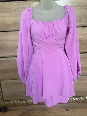 Women’s Lilac Long-Sleeve Square Neck Dress